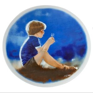 Vintage Decorative Plate. “Erik and Dandelion” by Donald Zolan. Certified.
